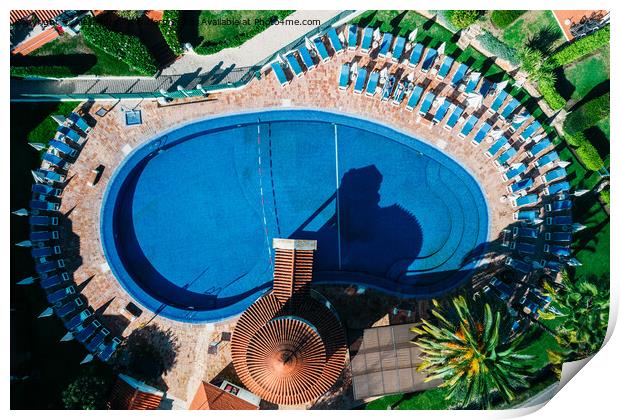 Top down aerial view of hotel swimming pool with crystal blue water  Print by Alexandre Rotenberg