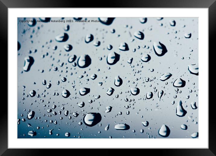 Water droplets on car window glass Framed Mounted Print by Alexandre Rotenberg
