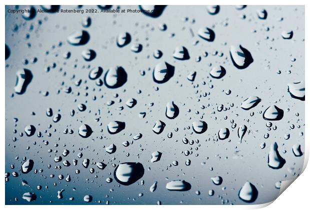 Water droplets on car window glass Print by Alexandre Rotenberg