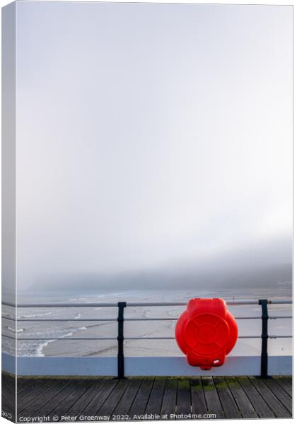 Orange Life Saving Ring On The Pier Railings At Saltburn-by-the- Canvas Print by Peter Greenway