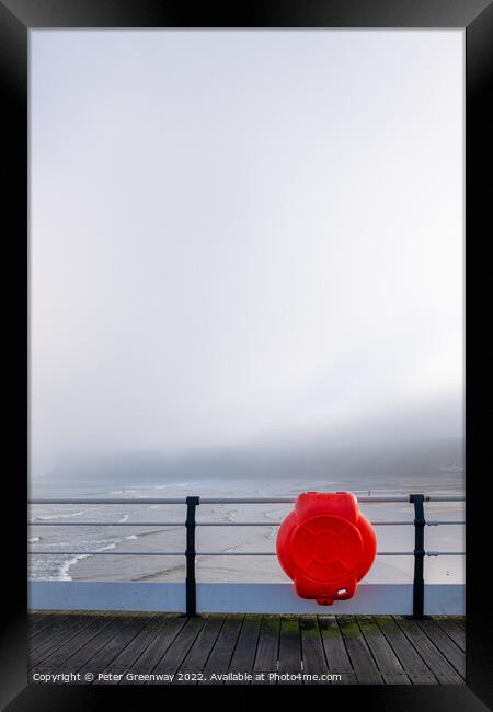 Orange Life Saving Ring On The Pier Railings At Saltburn-by-the- Framed Print by Peter Greenway