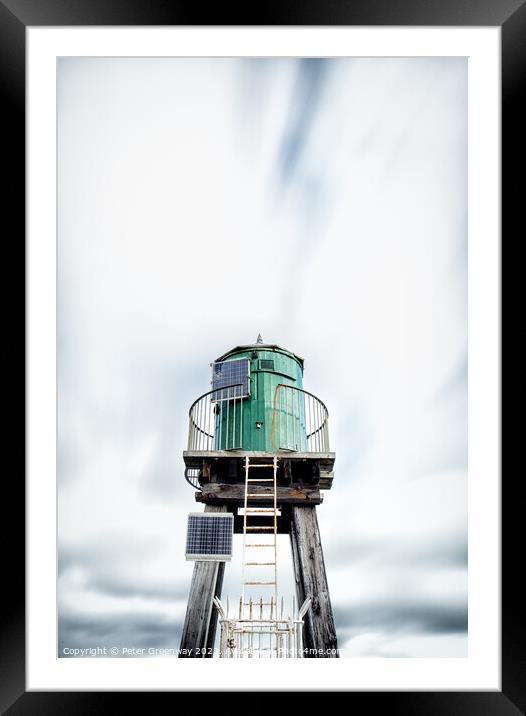 The Green Shipping Light House At The End Of The Pier At Whitby  Framed Mounted Print by Peter Greenway