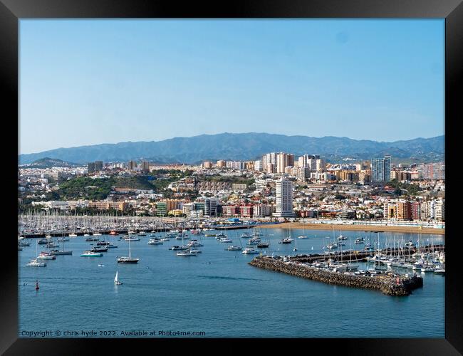 Las Palmas Harbour and City Framed Print by chris hyde
