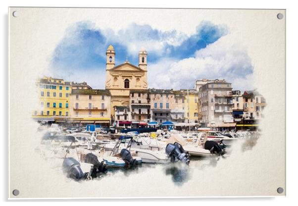 Watercolor of église Saint Jean-Baptiste in Bastia Acrylic by youri Mahieu