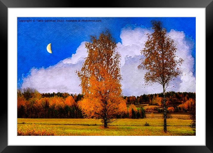 October Nightfall with the Moon Framed Mounted Print by Taina Sohlman