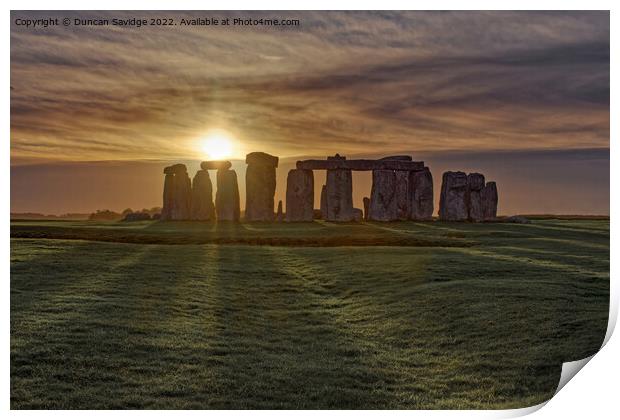 Stonehenge Winter Sunset sun stripes  Print by Duncan Savidge