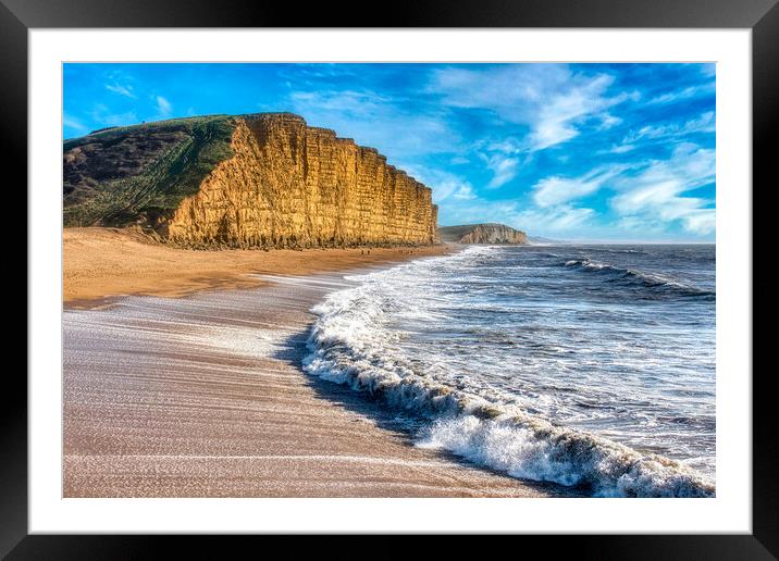 Golden Cliffs and Turbulent Seas Framed Mounted Print by Roger Mechan