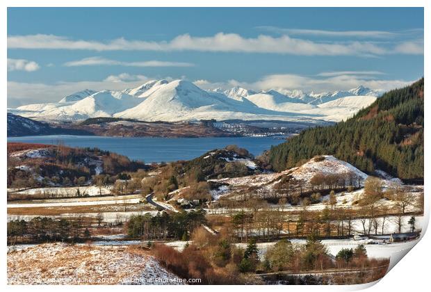 Isle of Skye in Winter, from Auchtertyre, Scotland Print by Barbara Jones