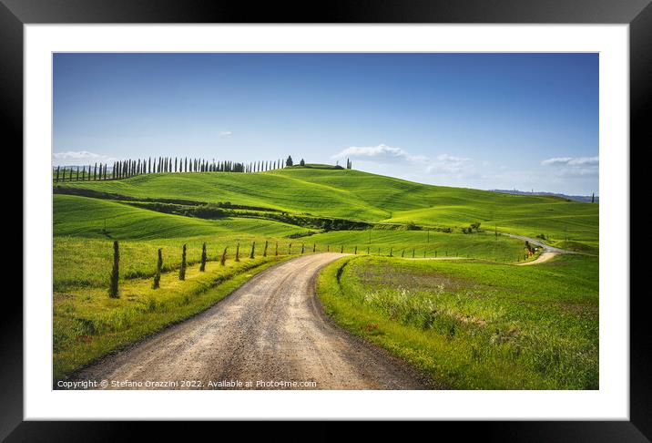 Monteroni d'Arbia, route of the via francigena. Curved road. Framed Mounted Print by Stefano Orazzini
