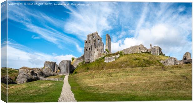 A view of Corfe Castle, Dorset Canvas Print by Sue Knight