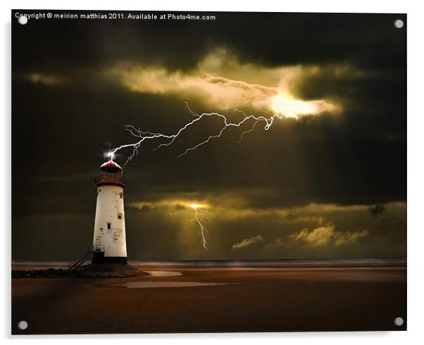 lighthouse and lightning storm Acrylic by meirion matthias