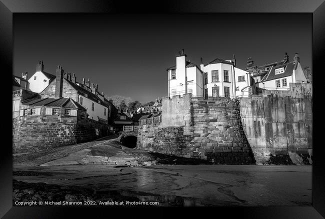Robin Hoods Bay (Black and White) Framed Print by Michael Shannon