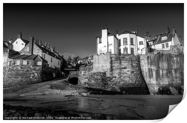 Robin Hoods Bay (Black and White) Print by Michael Shannon