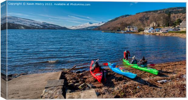 Kayakers on Loch Tay at Kenmore, Perthshire in Win Canvas Print by Navin Mistry