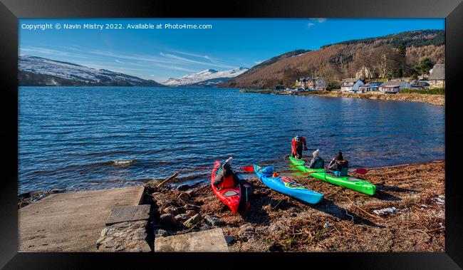 Kayakers on Loch Tay at Kenmore, Perthshire in Win Framed Print by Navin Mistry