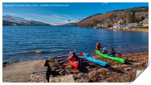 Kayakers on Loch Tay at Kenmore, Perthshire in Win Print by Navin Mistry