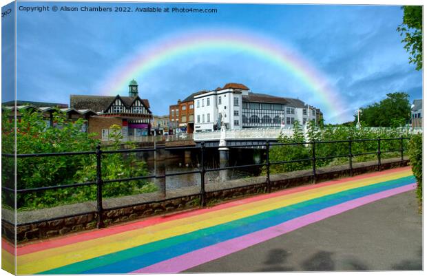 Taunton Tone Bridge and Rainbow Path Canvas Print by Alison Chambers