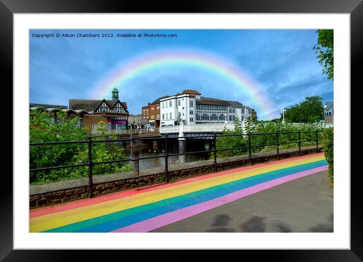 Taunton Tone Bridge and Rainbow Path Framed Mounted Print by Alison Chambers