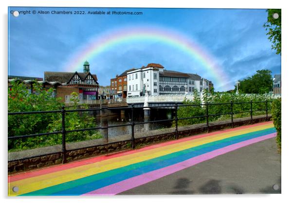 Taunton Tone Bridge and Rainbow Path Acrylic by Alison Chambers