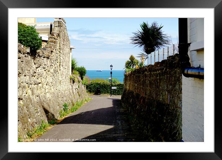 Sea view from a cliff top lane at Shanklin, Isle of Wight. Framed Mounted Print by john hill