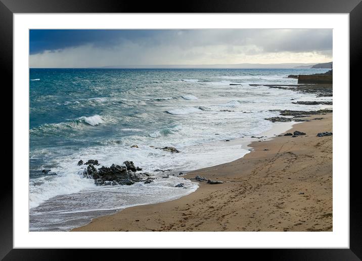 Sea Swash Around Rocks on Porthleven Beach Framed Mounted Print by Adrian Burgess