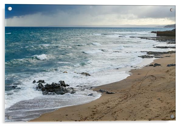 Sea Swash Around Rocks on Porthleven Beach Acrylic by Adrian Burgess