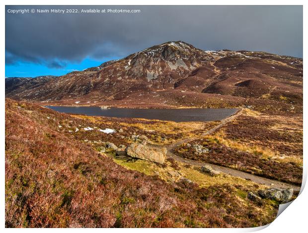 A view of Ben Vrackie and Loch a' Choire.  Print by Navin Mistry