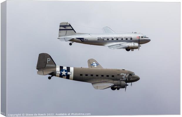 A pair of DC3 Dakotas fly in close formation Canvas Print by Steve de Roeck