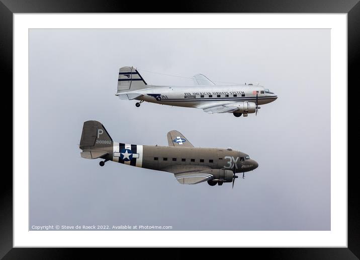 A pair of DC3 Dakotas fly in close formation Framed Mounted Print by Steve de Roeck