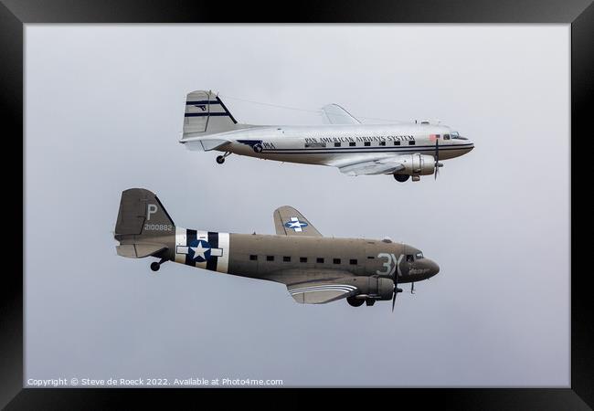 A pair of DC3 Dakotas fly in close formation Framed Print by Steve de Roeck