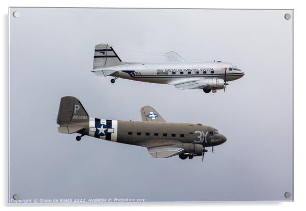 A pair of DC3 Dakotas fly in close formation Acrylic by Steve de Roeck