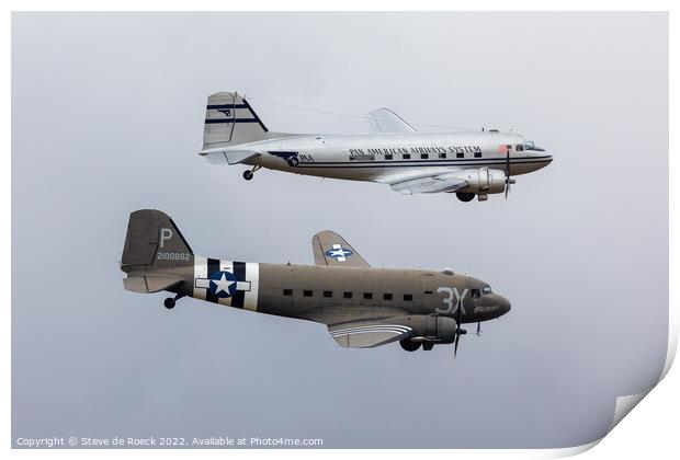 A pair of DC3 Dakotas fly in close formation Print by Steve de Roeck