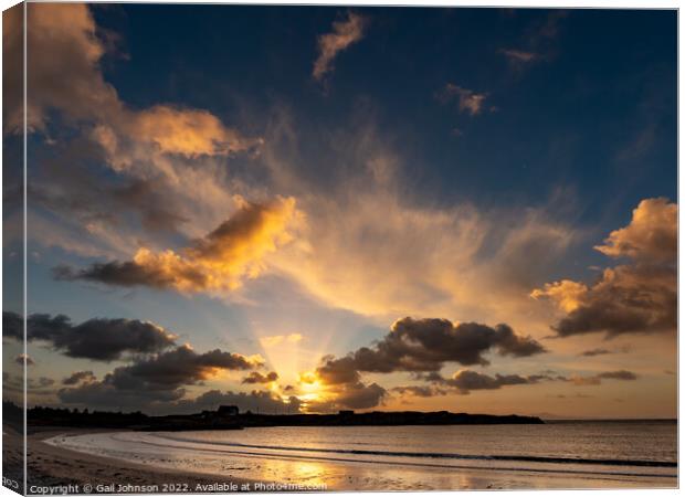 Sunset over Trearddur bay beach  Canvas Print by Gail Johnson