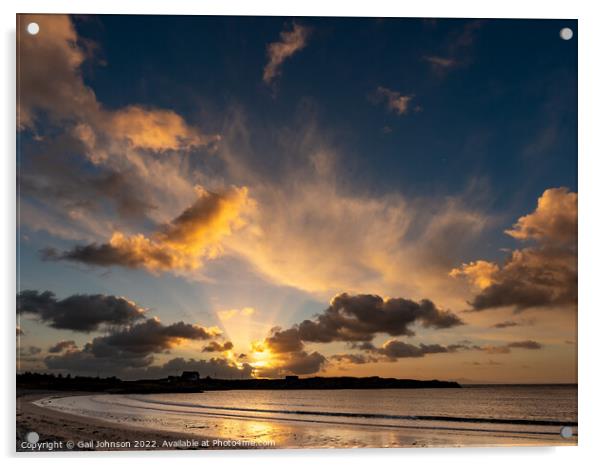 Sunset over Trearddur bay beach  Acrylic by Gail Johnson