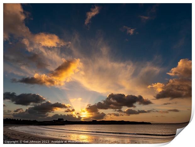 Sunset over Trearddur bay beach  Print by Gail Johnson