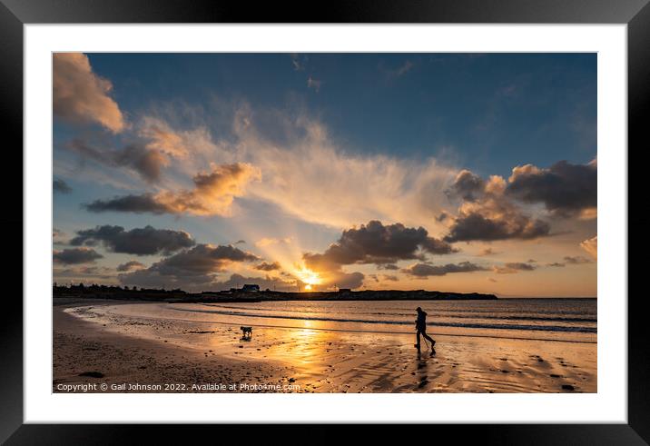 Sunset over Trearddur bay beach   Framed Mounted Print by Gail Johnson