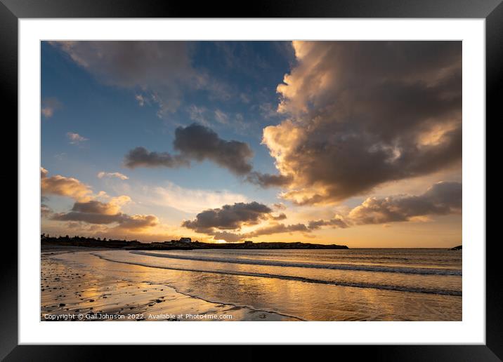 Sunset over Trearddur bay beach   Framed Mounted Print by Gail Johnson