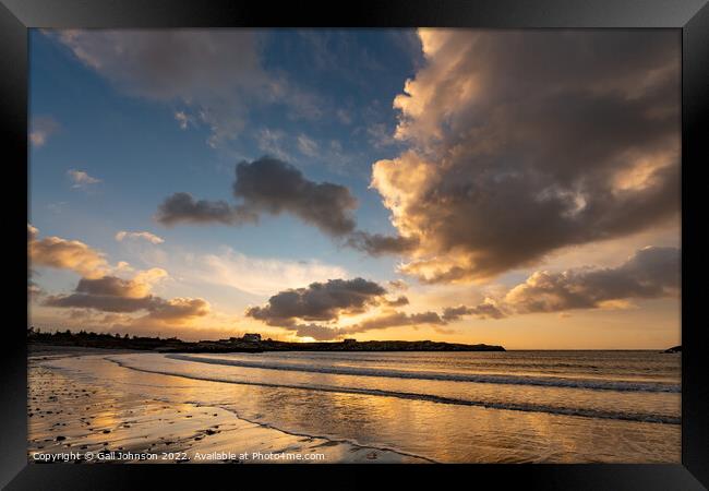 Sunset over Trearddur bay beach   Framed Print by Gail Johnson