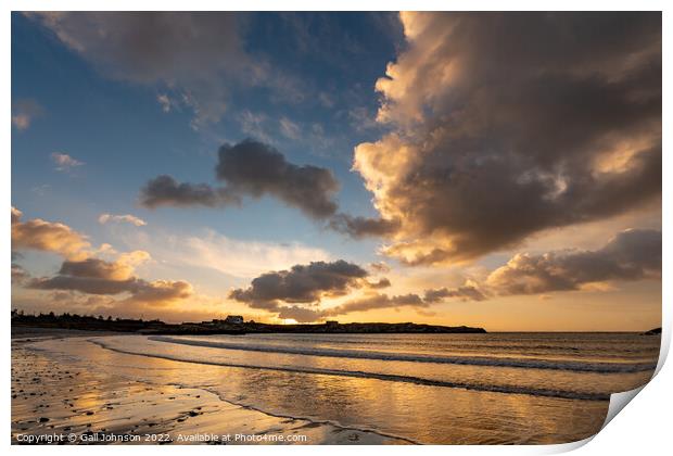 Sunset over Trearddur bay beach   Print by Gail Johnson