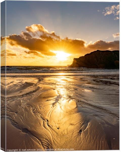 Sunset over Porth Daffach beach , Trearddur bay  , Isle of Anglesey  Canvas Print by Gail Johnson
