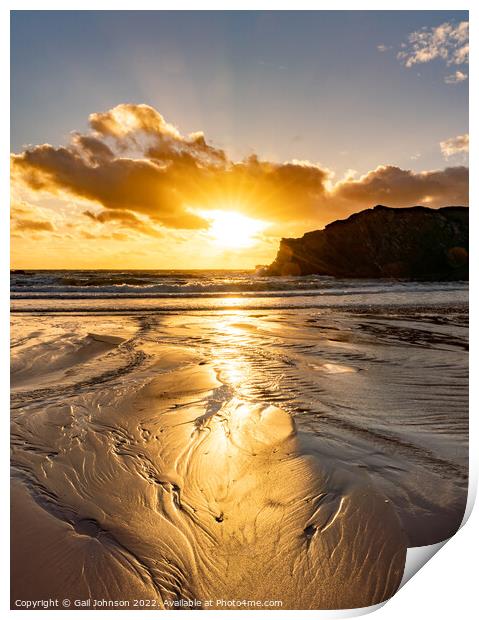 Sunset over Porth Daffach beach , Trearddur bay  , Isle of Anglesey  Print by Gail Johnson