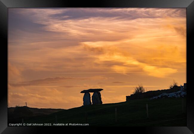 Sunset over a an ancient moment  Framed Print by Gail Johnson