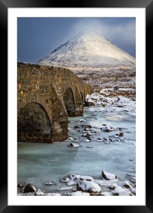 The Old Bridge at Sligachan in Winter, Skye. Framed Mounted Print by Barbara Jones