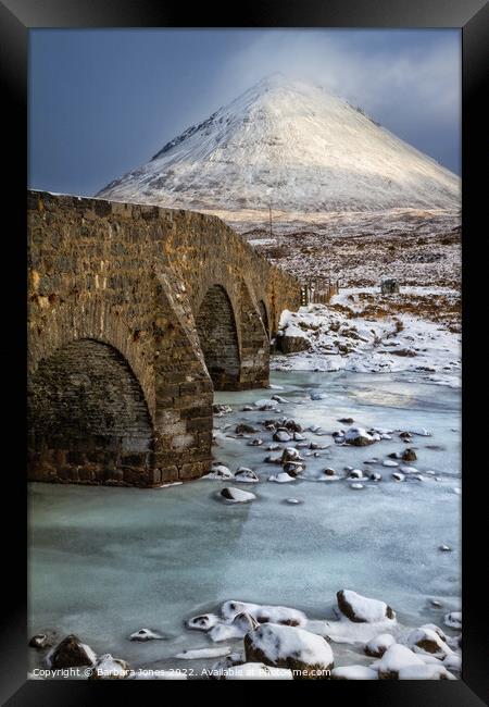 The Old Bridge at Sligachan in Winter, Skye. Framed Print by Barbara Jones