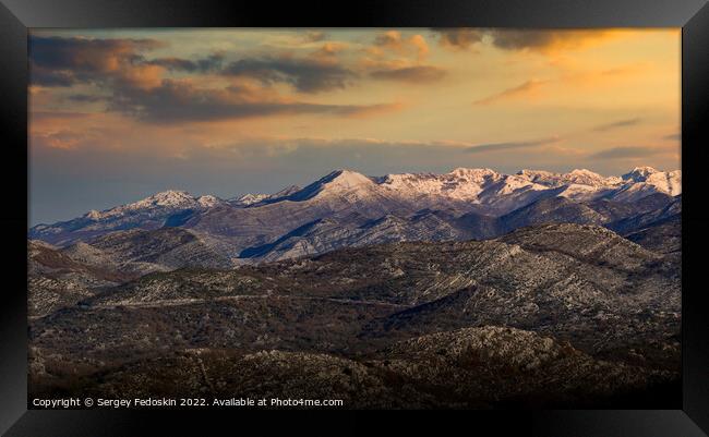 Dramatic sunset over mountains. Colorful sky. Framed Print by Sergey Fedoskin