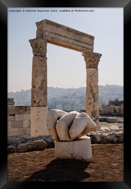 Hand of Hercules and Temple in Amman, Jordan Framed Print by Dietmar Rauscher