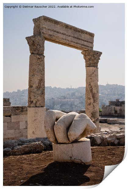 Hand of Hercules and Temple in Amman, Jordan Print by Dietmar Rauscher