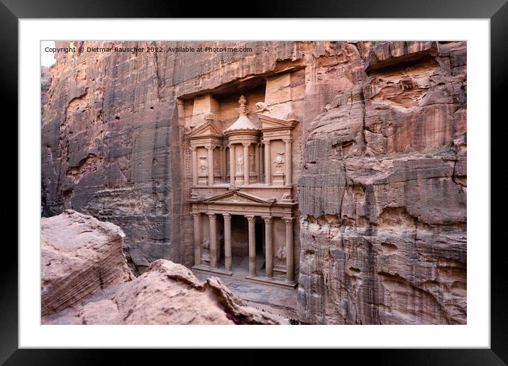 Treasury or Khazne al-Firaun Detail in Petra Framed Mounted Print by Dietmar Rauscher