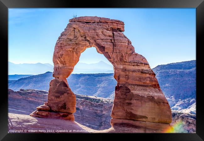 Delicate Arch Rainbow Rock Canyon Arches National  Framed Print by William Perry