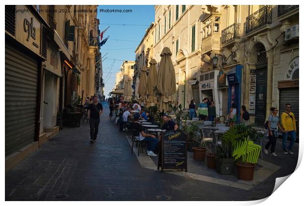 Sunday evening dining in Valletta Print by Jim Jones